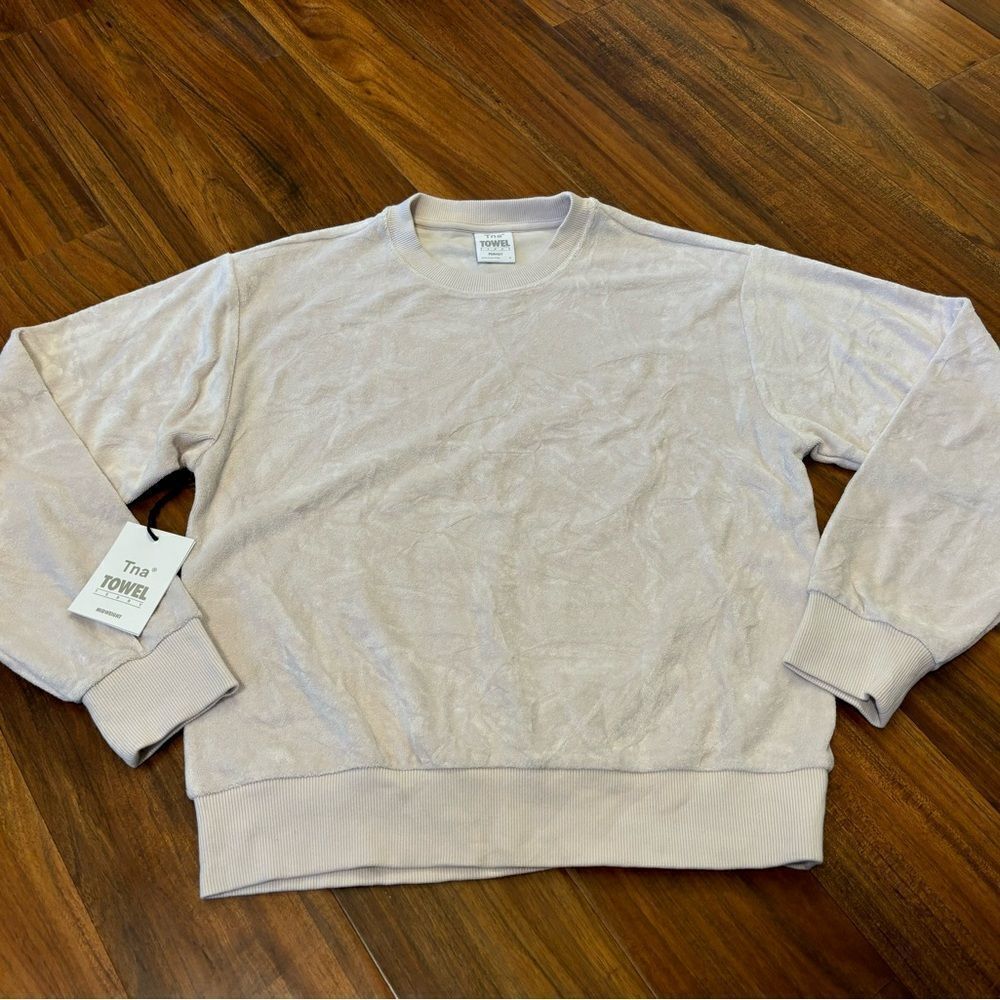 TNA Aritzia Towel Terry Midweight pale pink/beige crewneck sweatshirt NWT